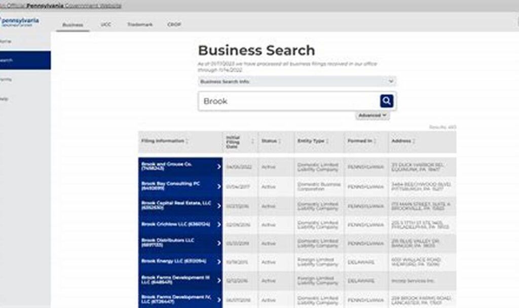 pennsylvania secretary of state business entity search