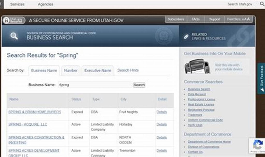 utah secretary of state business search